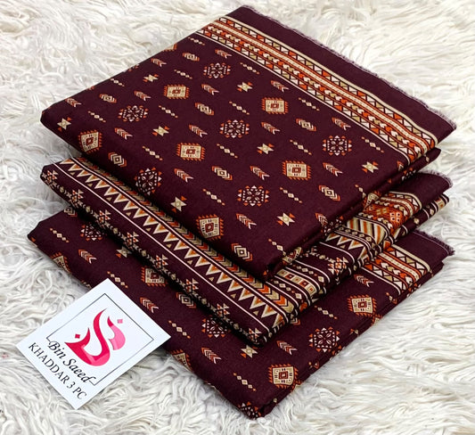 BIN SAEED-3PC KHADDAR PRINTED SHIRT WITH KHADDAR PRINTED DUPATTA AND PRINT TROUSER