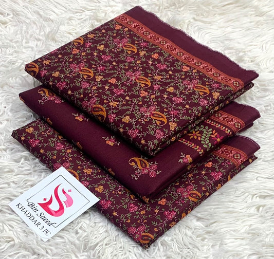 BIN SAEED-3PC KHADDAR PRINTED SHIRT WITH KHADDAR PRINTED DUPATTA AND PRINT TROUSER