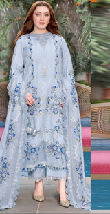 MARIA-B-3PC DHANAK EMBROIDERED SHIRT WITH DHANAK EMBROIDERED SHAWL AND TROUSER