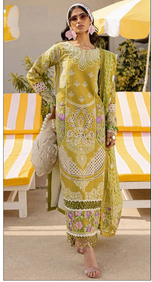 MARIA-B-3PC DHANAK EMBROIDERED SHIRT WITH DHANAK EMBROIDERED SHAWL AND TROUSER