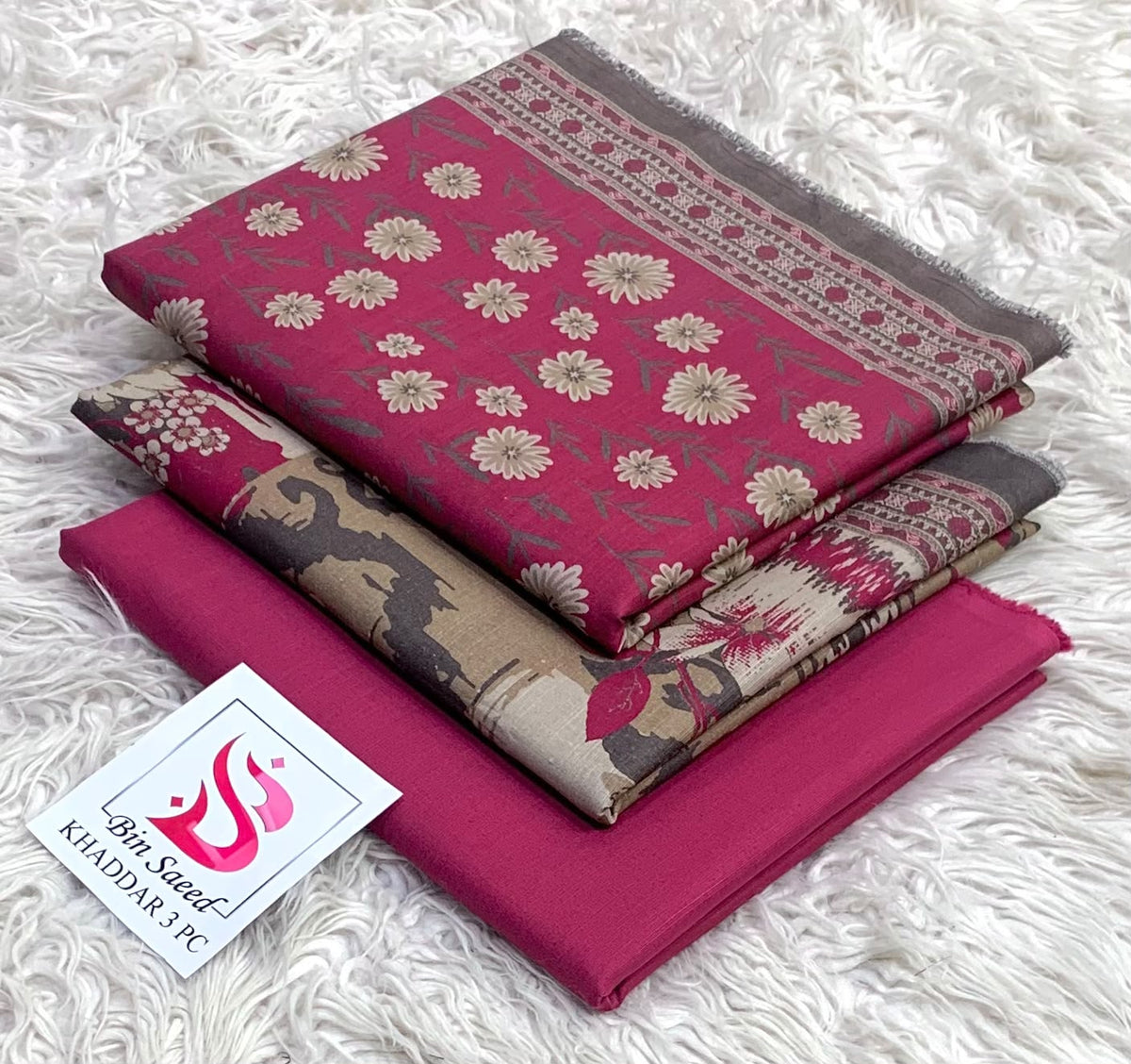 BIN SAEED-3PC KHADDAR PRINTED SHIRT WITH KHADDAR PRINTED DUPATTA AND PRINT TROUSER