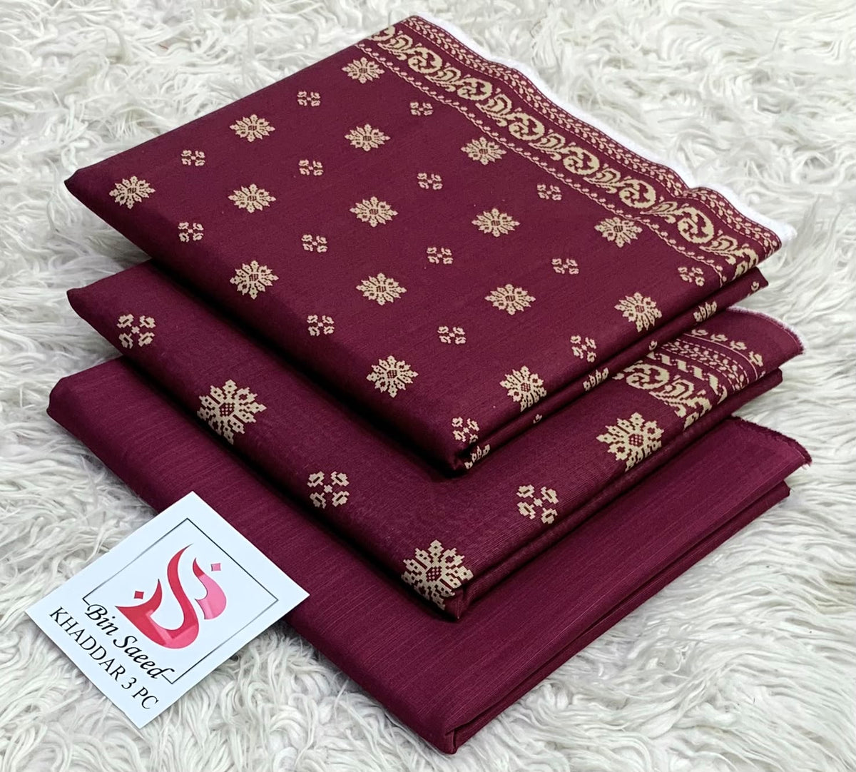 BIN SAEED-3PC KHADDAR PRINTED SHIRT WITH KHADDAR PRINTED DUPATTA AND PRINT TROUSER