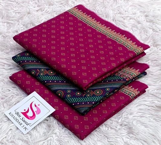 BIN SAEED-3PC KHADDAR PRINTED SHIRT WITH KHADDAR PRINTED DUPATTA AND PRINT TROUSER