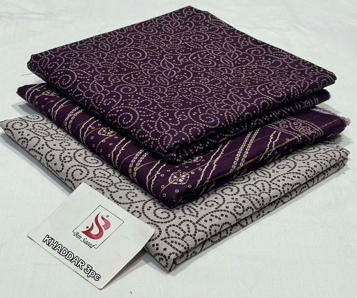 BIN SAEED-3PC KHADDAR PRINTED SHIRT WITH KHADDAR PRINTED DUPATTA AND PRINT TROUSER