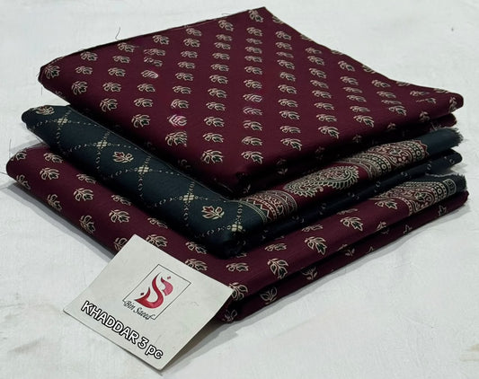 BIN SAEED-3PC KHADDAR PRINTED SHIRT WITH KHADDAR PRINTED DUPATTA AND PRINT TROUSER