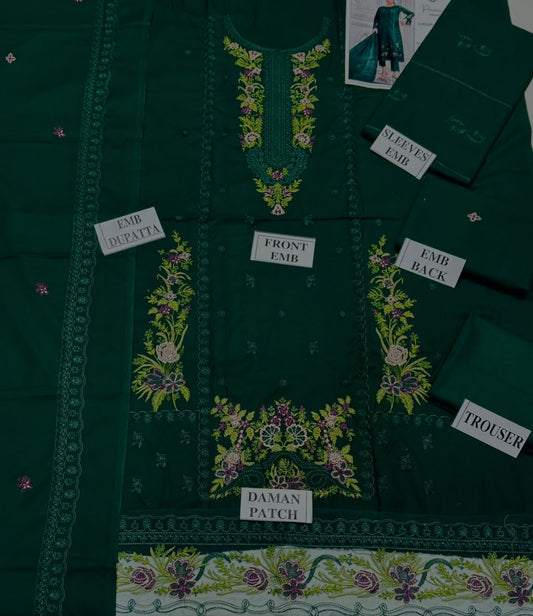 MARIA-B-3PC DHANAK EMBROIDERED SHIRT WITH DHANAK EMBROIDERED SHAWL AND TROUSER