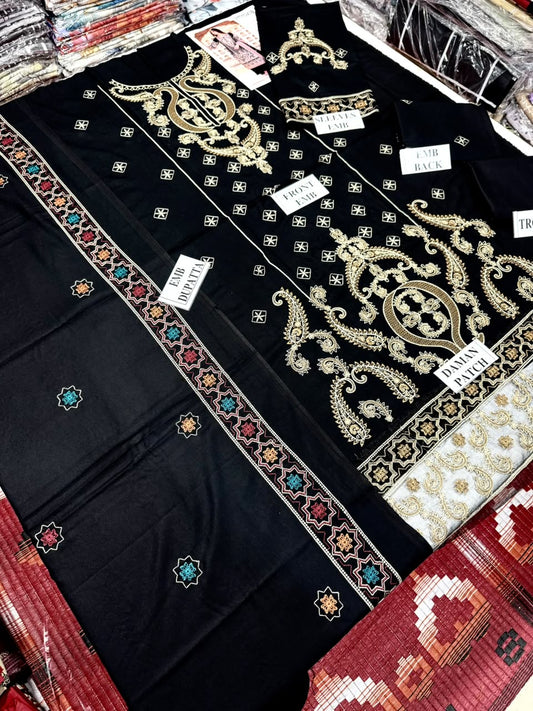 IMROZIA-3PC DHANAK EMBROIDERED SHIRT WITH DHANAK EMBROIDERED SHAWL AND TROUSER