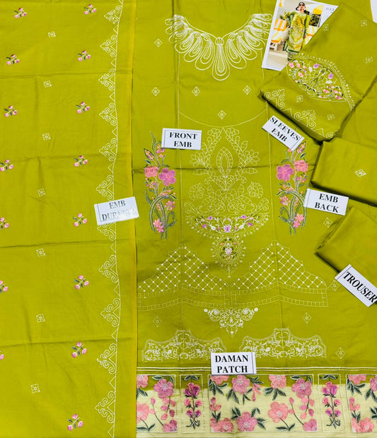 MARIA-B-3PC DHANAK EMBROIDERED SHIRT WITH DHANAK EMBROIDERED SHAWL AND TROUSER
