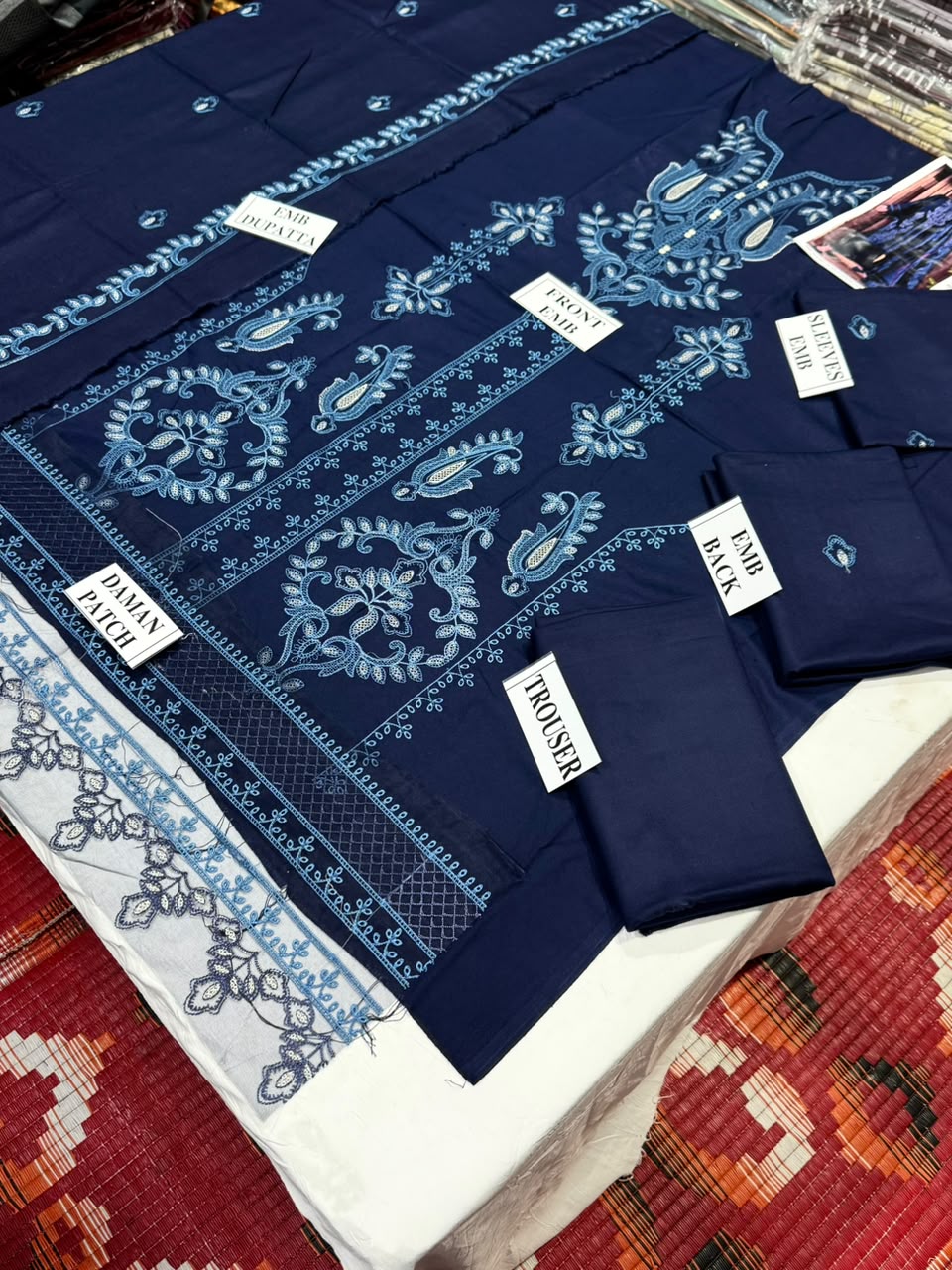 MARIA-B-3PC DHANAK EMBROIDERED SHIRT WITH DHANAK EMBROIDERED SHAWL AND TROUSER