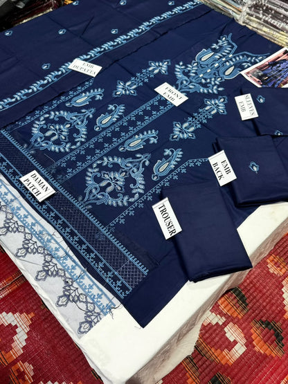 MARIA-B-3PC DHANAK EMBROIDERED SHIRT WITH DHANAK EMBROIDERED SHAWL AND TROUSER