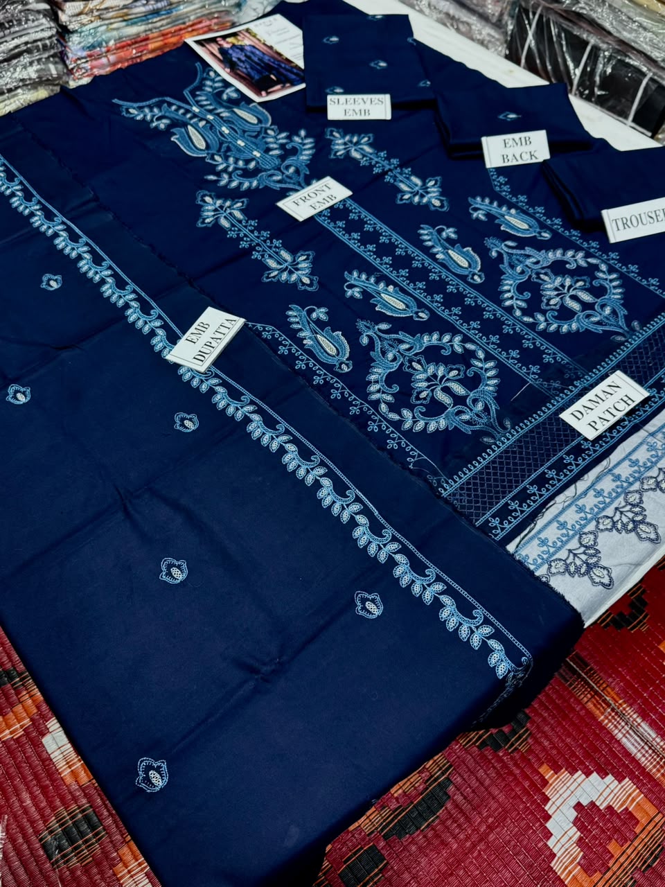 MARIA-B-3PC DHANAK EMBROIDERED SHIRT WITH DHANAK EMBROIDERED SHAWL AND TROUSER
