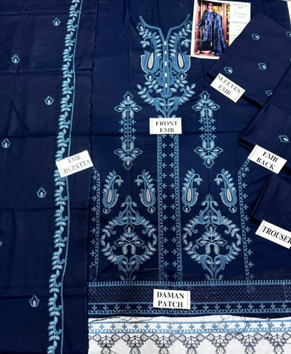 MARIA-B-3PC DHANAK EMBROIDERED SHIRT WITH DHANAK EMBROIDERED SHAWL AND TROUSER