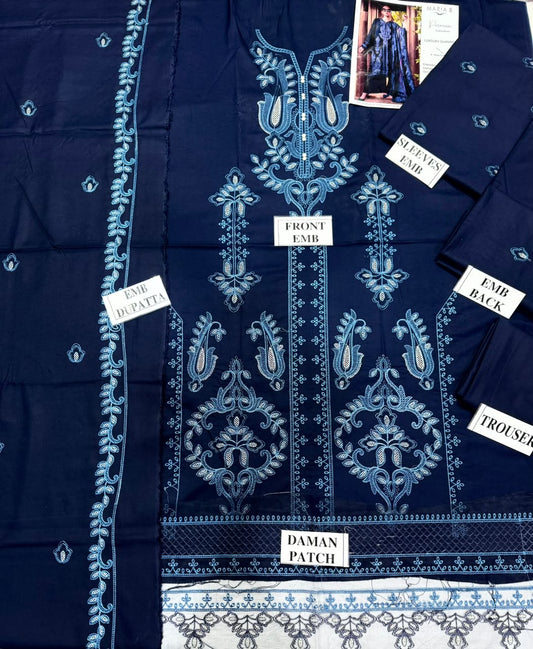 MARIA-B-3PC DHANAK EMBROIDERED SHIRT WITH DHANAK EMBROIDERED SHAWL AND TROUSER