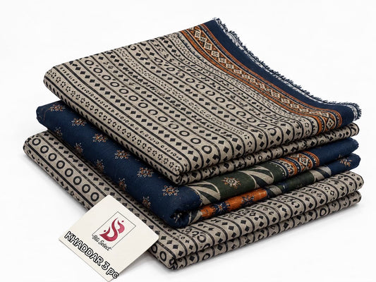 BIN SAEED-3PC KHADDAR PRINTED SHIRT WITH KHADDAR PRINTED DUPATTA AND PRINT TROUSER