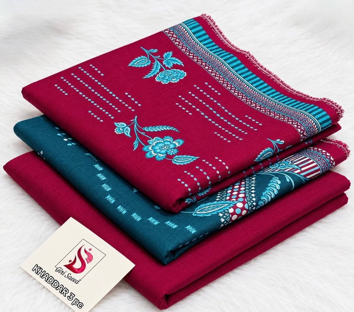 BIN SAEED-3PC KHADDAR PRINTED SHIRT WITH KHADDAR PRINTED DUPATTA AND PRINT TROUSER