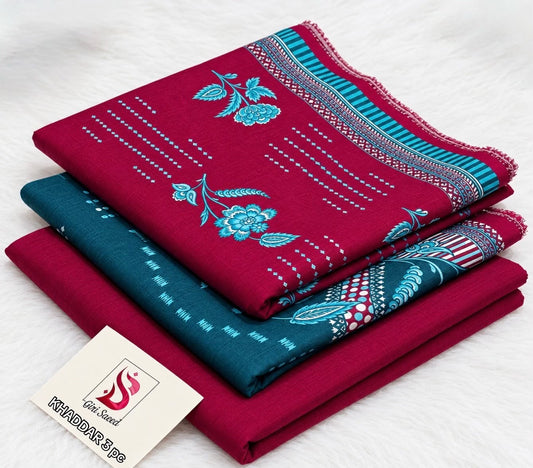 BIN SAEED-3PC KHADDAR PRINTED SHIRT WITH KHADDAR PRINTED DUPATTA AND PRINT TROUSER