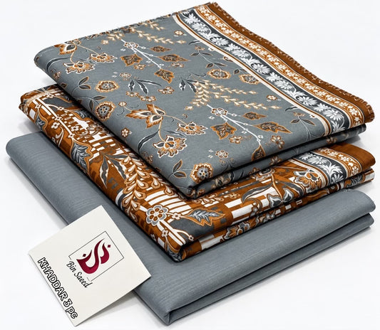 BIN SAEED-3PC KHADDAR PRINTED SHIRT WITH KHADDAR PRINTED DUPATTA AND PRINT TROUSER