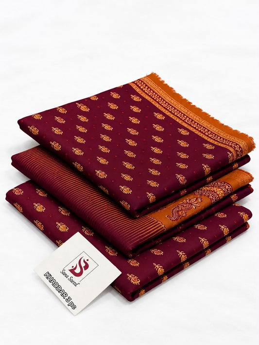 BIN SAEED-3PC KHADDAR PRINTED SHIRT WITH KHADDAR PRINTED DUPATTA AND PRINT TROUSER