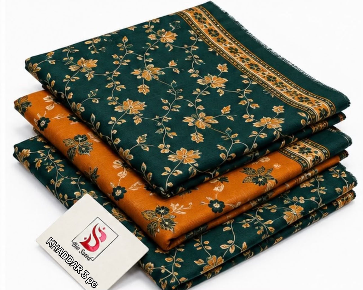 BIN SAEED-3PC KHADDAR PRINTED SHIRT WITH KHADDAR PRINTED DUPATTA AND PRINT TROUSER