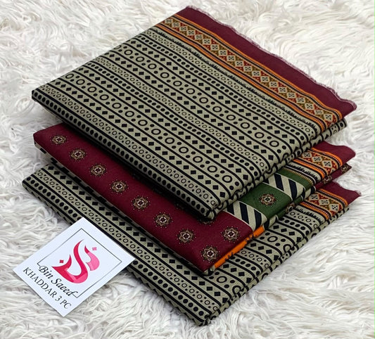 BIN SAEED-3PC KHADDAR PRINTED SHIRT WITH KHADDAR PRINTED DUPATTA AND PRINT TROUSER