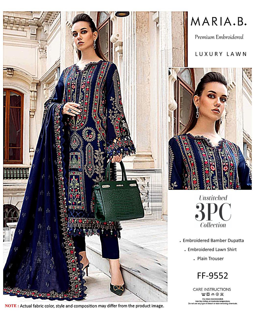 Maria.B Premium Embroidered Luxury Lawn 3PC Suit | FF-9552