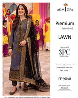 Asim Jofa Premium Embroidered Lawn 3PC Suit | FF-9542