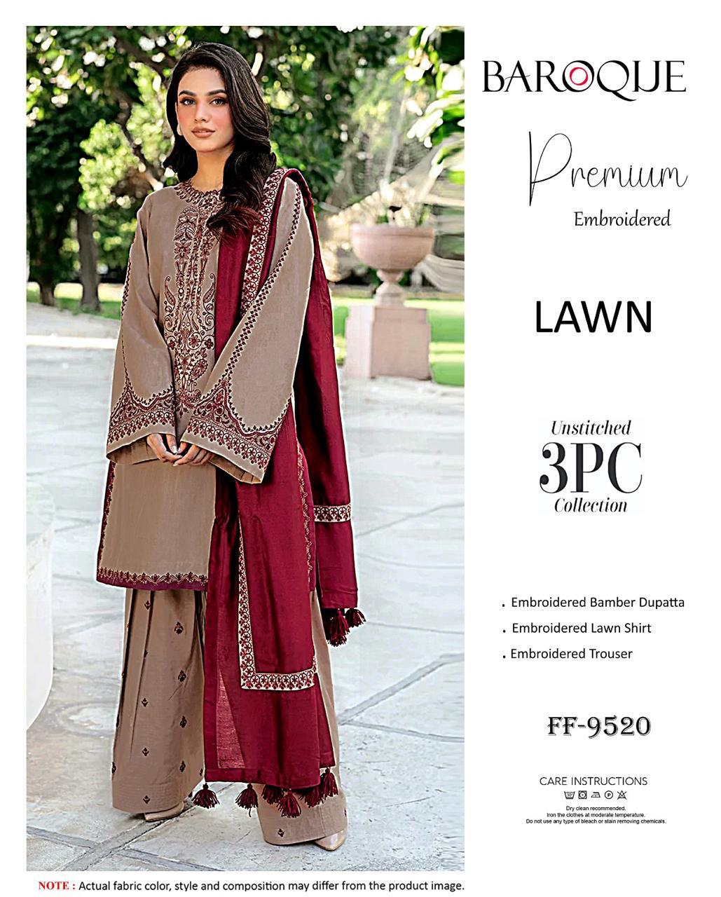 Baroque Premium Embroidered Lawn 3PC Suit | FF-9520
