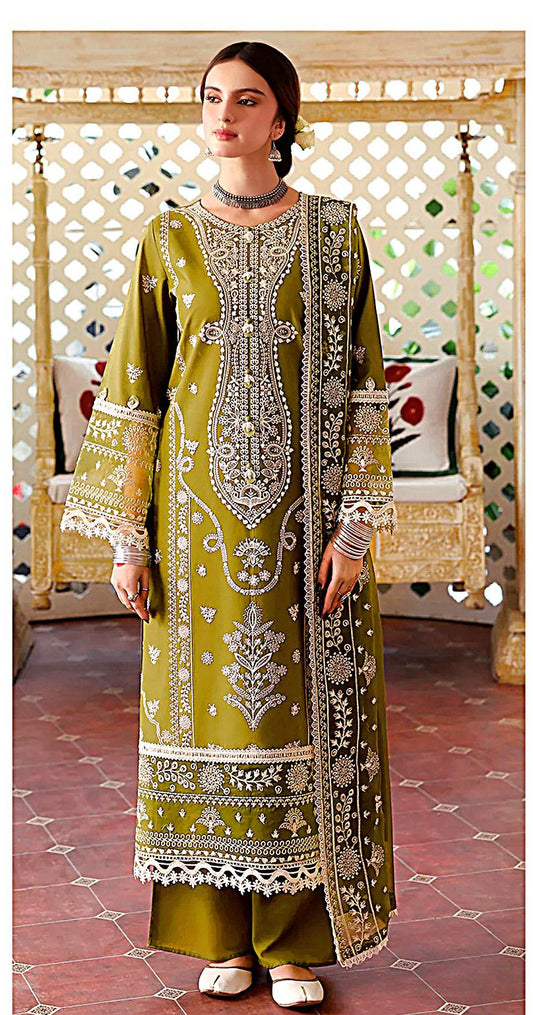 3PC LAWN EMBROIDERED SHIRT WITH BAMBER CHIFFON EMBROIDERED DUPATTA AND LAWN TROUSER-